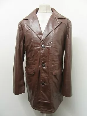 VINTAGE 70's USA SEARS HALF BELT LEATHER TRENCH COAT JACKET SIZE 42 WOOL LINER • £69