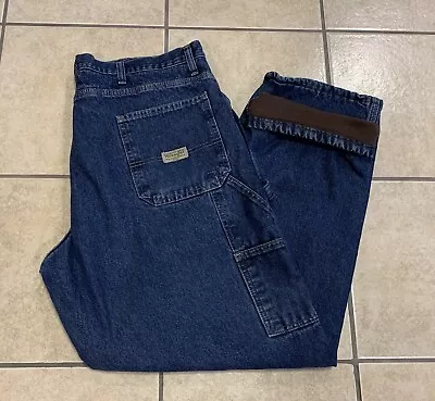 Men's 38x32 WRANGLER Denim Fleece Lined Dark Blue Carpenter Pants Jeans 94GRWID • $16.99