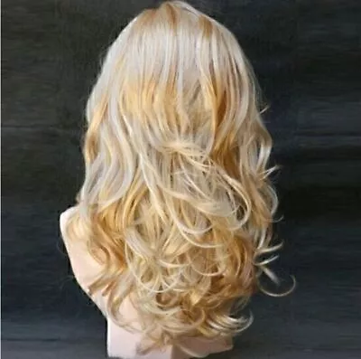 Women's Wavy Full Wig Ombre Gold Long Hair Wig Blonde Wig Curly Ech LOVE • £15.66