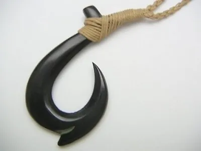 Hawaiian Jewelry Maori Hei Matau New Zealand Fish Hook Bone Necklace 35001 • $13.79