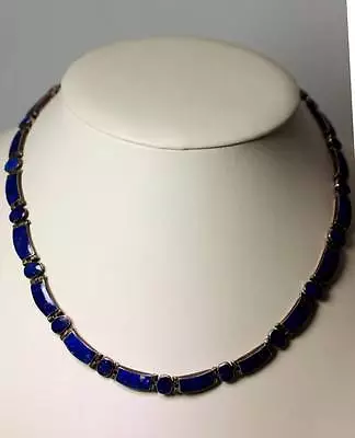 Beautiful Vintage Handmade Sterling Silver Lapis Lazuli Hinged Necklace 17” 6367 • $299