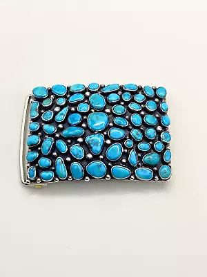 Vintage Turquoise Sterling Silver Belt Buckle Mary Chavez Navajo Native American • $995