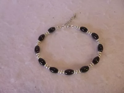 Black Onyx With Silver Accents Native American Southwestern 8  Beaded Bracelet • £34.06