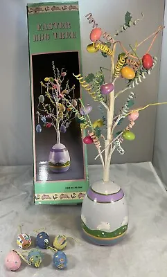 Vintage Easter Wooden Egg Tree With Wooden Ornaments • $14.99