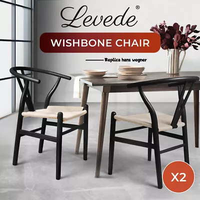 $299.99 • Buy Levede 2x Dining Chairs Wooden Hans Wegner Chair Wishbone Chair Cafe Lounge Seat