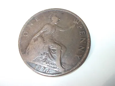 $3.99 • Buy VINTAGE 1896 UK Great Britain One Penny Britannia Queen Victoria Coin