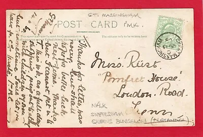 £10.50 • Buy Great Massingham 1908 Single Circle Postmark Queen's House Snettisham Pc AT696