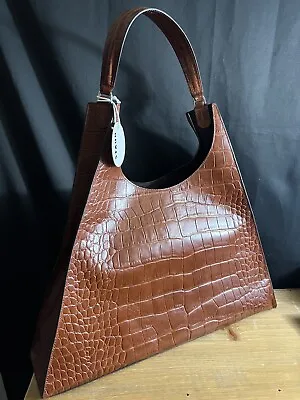 STAUD Large Rey Brown Croc Embossed Leather Shoulder Bag+Sunglass Case New $475 • $216