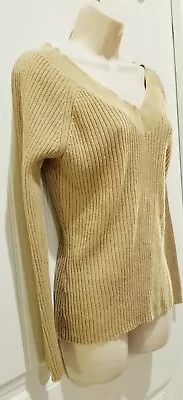 $16 • Buy New York & Company Gold Metallic Sparkle Cable Knit Fashion Sweater Large NYC%Co