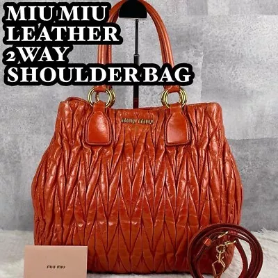 Miu Miu Leather 2way Shoulder Bag Handbag Crossbody Matelasse Orange From Japan • $261