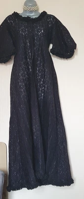 £5 • Buy 💜 Glenaire  Black Vintage Lace Negligee/ Dressing Gown. Size 10/12💜