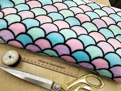 FABRIC REMNANT - Pink Purple Mermaid Scales Soft Fleece Fabric - 0.6m Length • £8.49