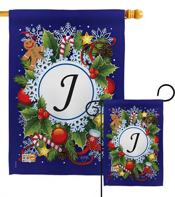 Winter J Initial Wonderland Monogram Last Name Christmas Garden House Yard Flag • $18.95