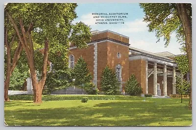 Memorial Auditorium Ohio University Athens OH 1940s Postcard McGuffey Elms • $5.95