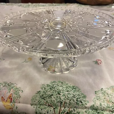 Vintage ROUND Dodecagon PEDESTAL CAKE PIE Glass Stand Geometric Design Crystal • $12.99