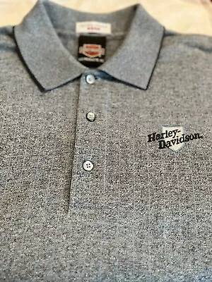 Harley Davidson Golf Polo Shirt  Embroidered Logo Large Gray W/Blue Pinstripes  • $17.50