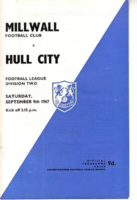 MILLWALL V HULL CITY 9 SEPTEMBER 1967 Inc FOOTBALL LEAGUE REVIEW VGC • £1.50