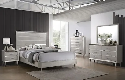 Mid-Century Modern Furniture - 5pcs Queen King Bedroom Set In Silver Finish IA7A • $1595.72