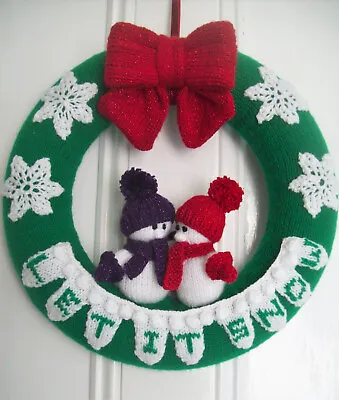 Christmas Wreath Snowman Toy Decoration Knitting PAttern DK Snowflake 35cm BB007 • £2.19