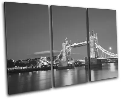 London Tower Bridge Skyline Night City TREBLE CANVAS WALL ART Picture Print • £34.99