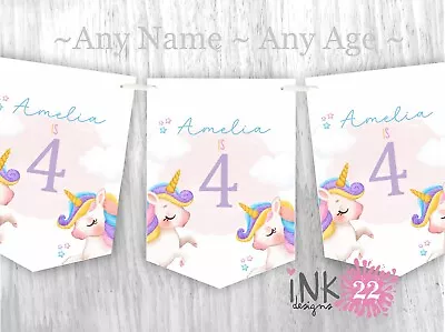 £4.97 • Buy Personalised Birthday Party Decoration Banner Bunting Unicorn 5th 6th 7th 8th