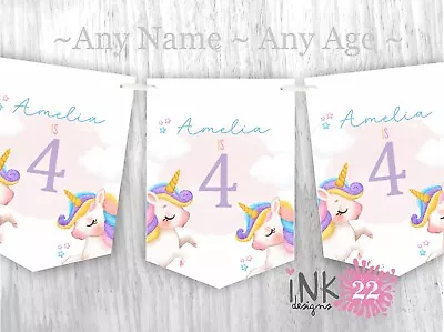 Personalised Birthday Party Decoration Banner Bunting Unicorn 5th 6th 7th 8th • £4.99