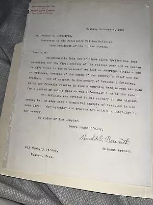 Massachusetts Institute Of Technology Iota Tau MIT Letter McKinley Assassination • $199