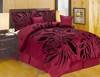$79.99 • Buy *DELUXE EDITION* Grey Beige Burgundy Oversize Flower Comforter Curtain Set Q,  K