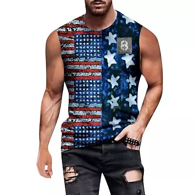 Mens Street Sports Fitness Tall And Big Wicking Muscle American Flag Cross • $12.61