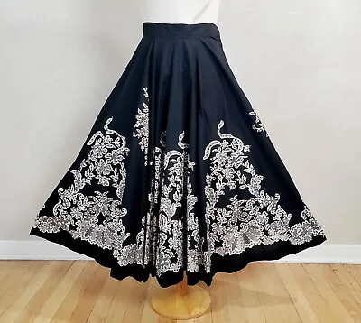 Vtg 1950s Ladies Mexican Black Sequin Detail Circle Skirt. Small • $154.18