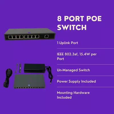 8 Port POE Switch With Power Supply And Mounting Hardware • $34.99