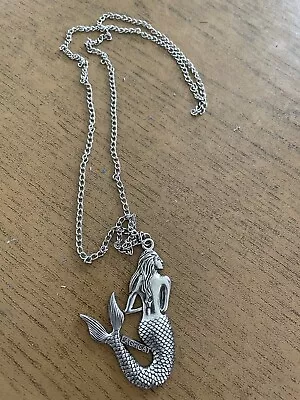 Vintage Laghcat Mermaid Necklace Silver Tone Laghcat 2.5” Mermaid And 26” Chain • $10.79