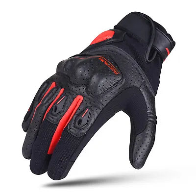 REDRUM Motorcycle Gloves Leather Hard Knuckle Motorbike Moped ATV Dirt Quad Bike • £14.99