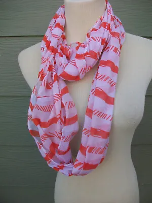 Lavello Lifestyle Infinity Neck Scarf Shawl Orange White Rayon Gauze Endless  • $8.71