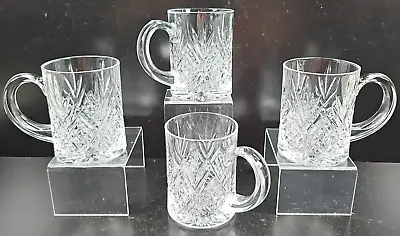 4 Cristal D'Arques Masquerade Mugs Set Crystal Clear Floral Etched Embossed Lot • $56.87