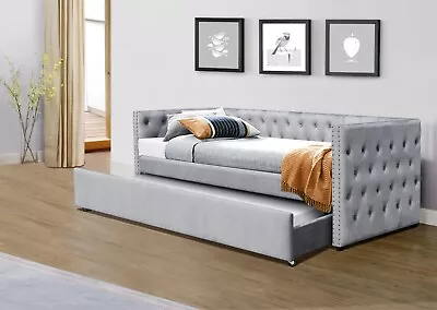 Chesterfield Trundle Daybed Sofabed Single Sofa Bed With Under Bed Grey 3ft • £384.99