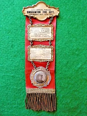 Vintage 1907 Binghamton N.y. Fire Dept. Ribbon Ladder Badge  • $90