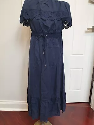 $75 • Buy Forever New Denim Blue Strapless Lace Dress Size 14 NWT RRP $110