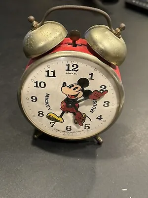 Vintage Bradley Mickey Mouse Clock Red Wind Up Alarm /Not Working • $18