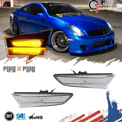 2PC Clear Amber LED Front Corner Side Marker Lights For 03-07 Infiniti G35 Coupe • $24.99