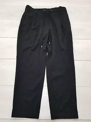 M&S Trousers Size 14 W32 L25 Black Stretch Drawstring Elastic Waist Casual • £9.99