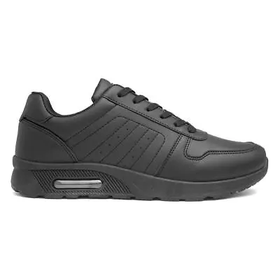 Mens Trainers Black Adults Lace Up Chunky Smooth Size UK 6789101112 • £14.99