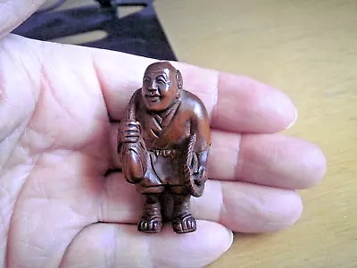 2b. Hand Carved Wood Netsuke Japanese Man Carrying Mask & Hat Collectable Figure • £24.99