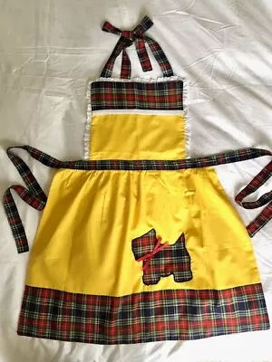 Vintage Bib Apron Bright Yellow With Red Plaid Scottie Dog & Trim - Never Worn! • $24.50