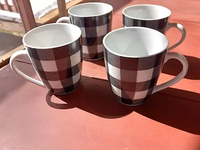 Lot 4 H2K Home To Kitchen BUFFALO PLAID White & Black 12oz Coffee Mugs Cups • $55