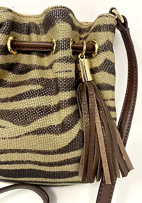 MICHAEL KORS Zebra Canvas Leather Tassels Crossbody Bag $219 EXC • $42.95