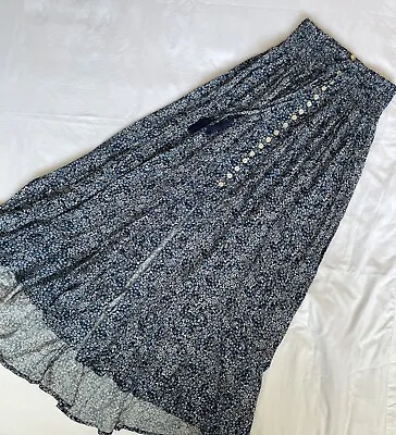 Rachel Zoe Maxi Skirt Elastic Waist Blue White Floral Tassels Detail Slit Front • $21.99