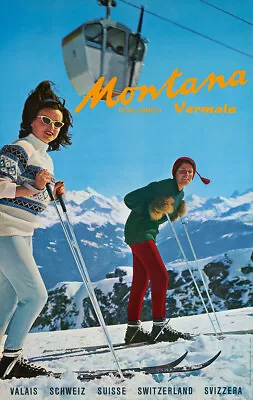 Montana Vermala Switzerland Vintage Travel Ski Poster • $18