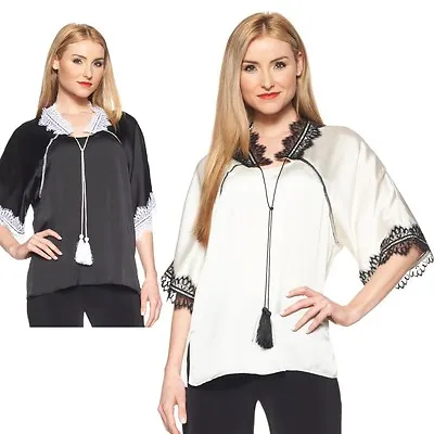 $20 • Buy V By EVA Satin Top W/Lace Trim And Dolman Sleeves 163837-A (M,Ivory)  *Singles 
