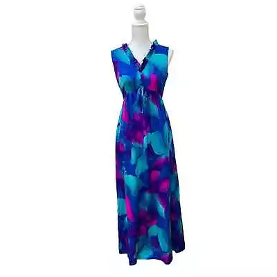 Vintage Liberty House Hawaii Lilia Honolulu 60s 70s Blue Purple Maxi Dress Sz S • £108.58